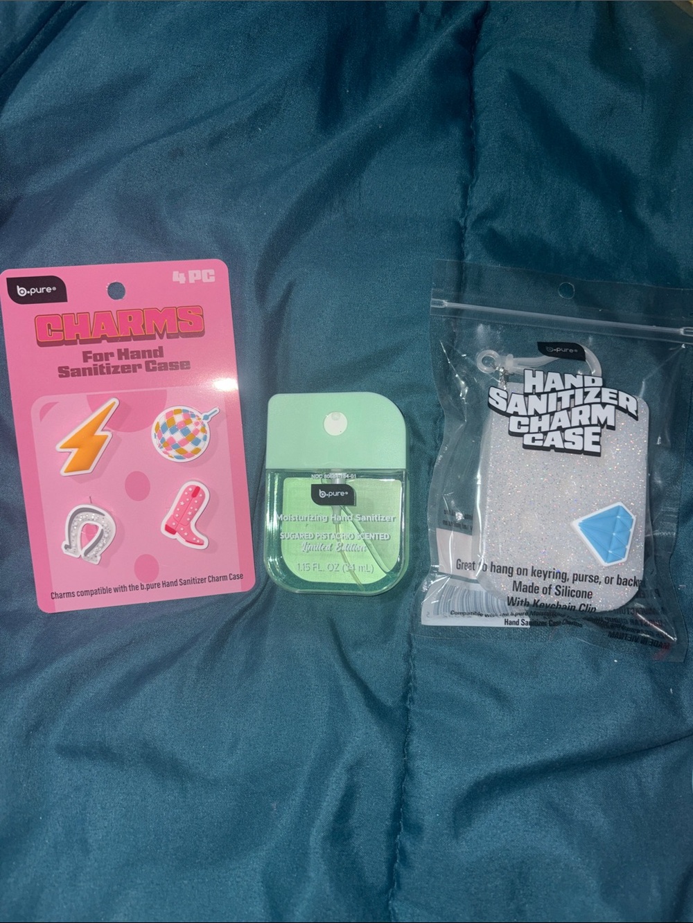 Mint Green Hand Sanitizer Case with Silver Charm